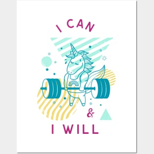 I can and I Will Motivational Unicorn Posters and Art